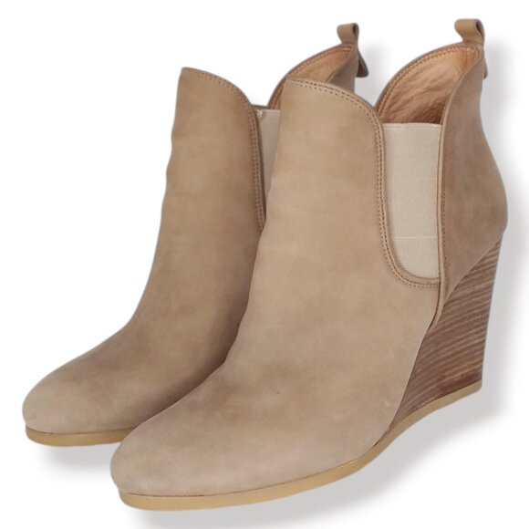 Coach Farah Ankle Boots Oiled Leather Size 10B Taupe Beige Wedge ASO Teen Wolf - Picture 6 of 13